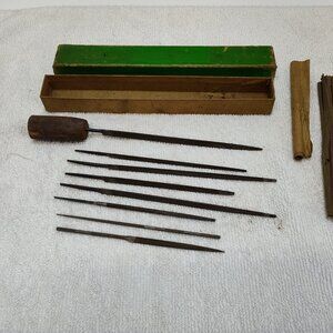 Precision Metal Needle Triangle Flat Files Mechanic Jewelry Handmade Handle VTG